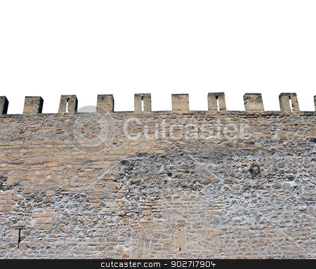 To use this stock image in your creative project, please select the size you need over to the right and click the "Add to Cart" button.
Your downloaded image will come with the Cutcaster watermark removed so don’t worry about the watermark you see on this page. Isolated castle battlements stock photo, Exterior of medieval castle showing battlements. isolated on white background by Martin Crowdy