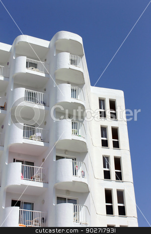 To use this stock image in your creative project, please select the size you need over to the right and click the "Add to Cart" button.
Your downloaded image will come with the Cutcaster watermark removed so don’t worry about the watermark you see on this page. White tourist hotel stock photo, White tourist hotel with blue sky background, Majorca, Spain. by Martin Crowdy