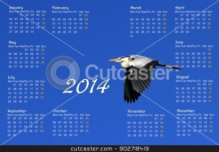 To use this stock image in your creative project, please select the size you need over to the right and click the "Add to Cart" button.
Your downloaded image will come with the Cutcaster watermark removed so don’t worry about the watermark you see on this page. 2014 english calendar with heron in flight stock photo, 2014 english calendar with great heron flying across a deep blue sky by sunrise by Elenarts