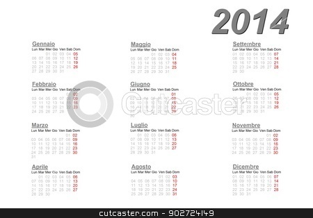 To use this stock image in your creative project, please select the size you need over to the right and click the "Add to Cart" button.
Your downloaded image will come with the Cutcaster watermark removed so don’t worry about the watermark you see on this page. Italian calendar for 2014 stock photo, Italian calendar for 2014 on white background by Elenarts