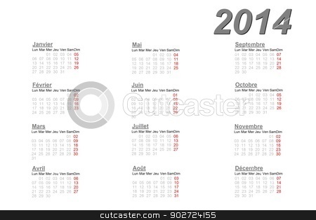 To use this stock image in your creative project, please select the size you need over to the right and click the "Add to Cart" button.
Your downloaded image will come with the Cutcaster watermark removed so don’t worry about the watermark you see on this page. French calendar for 2014 stock photo, French calendar for 2014 on white background by Elenarts