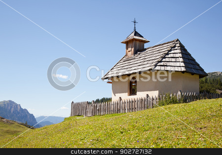 To use this stock image in your creative project, please select the size you need over to the right and click the "Add to Cart" button.
Your downloaded image will come with the Cutcaster watermark removed so don’t worry about the watermark you see on this page. small chapel in the mountains in italy stock photo, small chapel in the dolomites in italy near cortina d'ampezzo with wooden roof tiles by anton havelaar