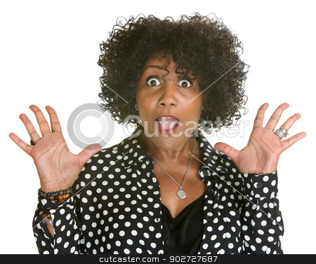 To use this stock image in your creative project, please select the size you need over to the right and click the "Add to Cart" button.
Your downloaded image will come with the Cutcaster watermark removed so don’t worry about the watermark you see on this page. Mature Woman in Polka Dot stock photo, Surprised mature Black woman with hands up by Scott Griessel