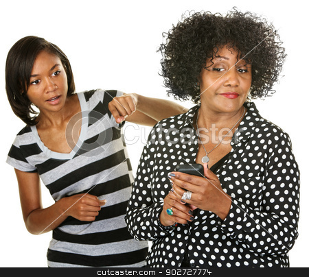 To use this stock image in your creative project, please select the size you need over to the right and click the "Add to Cart" button.
Your downloaded image will come with the Cutcaster watermark removed so don’t worry about the watermark you see on this page. Nosey Teen with Parent stock photo, Blushing parent with phone next to nosey teenager by Scott Griessel