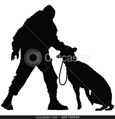 To use this stock image in your creative project, please select the size you need over to the right and click the "Add to Cart" button.
Your downloaded image will come with the Cutcaster watermark removed so don’t worry about the watermark you see on this page. Police Dog 2 stock vector clipart, Silhouette of a police officer training with his dog partner by Maria Bell