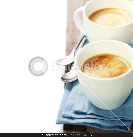 To use this stock image in your creative project, please select the size you need over to the right and click the "Add to Cart" button.
Your downloaded image will come with the Cutcaster watermark removed so don’t worry about the watermark you see on this page. coffee stock photo, two cups of coffee with blue napkin by klenova