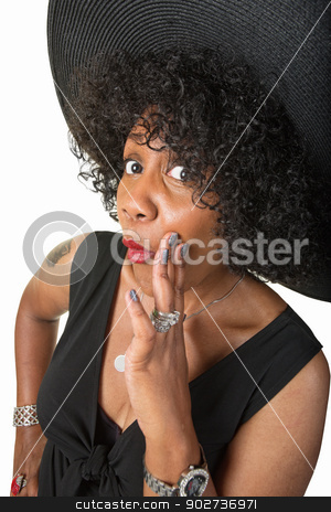 To use this stock image in your creative project, please select the size you need over to the right and click the "Add to Cart" button.
Your downloaded image will come with the Cutcaster watermark removed so don’t worry about the watermark you see on this page. Cute Black Woman Whispering stock photo, Beautiful mature woman with hand by mouth whispering by Scott Griessel