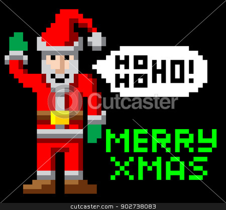 To use this stock image in your creative project, please select the size you need over to the right and click the "Add to Cart" button.
Your downloaded image will come with the Cutcaster watermark removed so don’t worry about the watermark you see on this page. Retro pixel art Christmas Santa stock vector clipart, Retro arcade 8-bit video game style pixel art Christmas Santa waving with Merry Xmas message by Christos Georghiou