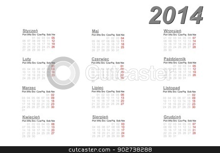 To use this stock image in your creative project, please select the size you need over to the right and click the "Add to Cart" button.
Your downloaded image will come with the Cutcaster watermark removed so don’t worry about the watermark you see on this page. Polish calendar for 2014 stock photo, Polish calendar for 2014 on white background by Elenarts