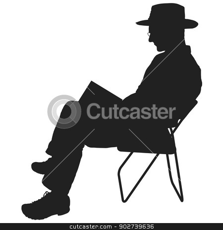 To use this stock image in your creative project, please select the size you need over to the right and click the "Add to Cart" button.
Your downloaded image will come with the Cutcaster watermark removed so don’t worry about the watermark you see on this page. Man Reading stock vector clipart, Silhouette of a man reading. He is sitting in a chair and wearing a hat and glasses by Maria Bell
