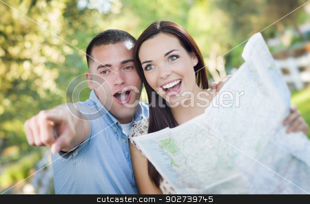 To use this stock image in your creative project, please select the size you need over to the right and click the "Add to Cart" button.
Your downloaded image will come with the Cutcaster watermark removed so don’t worry about the watermark you see on this page. Mixed Race Couple Looking Over Map Outside Together stock photo, Happy Mixed Race Couple Looking Over A Map and the Sites Outside Together. by Andy Dean