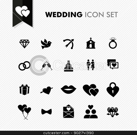 To use this stock image in your creative project, please select the size you need over to the right and click the "Add to Cart" button.
Your downloaded image will come with the Cutcaster watermark removed so don’t worry about the watermark you see on this page. Wedding fresh icon set. stock vector clipart, Modern wedding marriage and celebration icon set. Vector file in layers for easy editing. by Cienpies Design