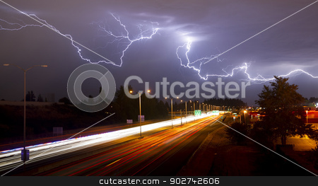 To use this stock image in your creative project, please select the size you need over to the right and click the "Add to Cart" button.
Your downloaded image will come with the Cutcaster watermark removed so don’t worry about the watermark you see on this page. Rare Thunderstorm Producing Lightning Over Tacoma Washington I-5 stock photo, Lightning Bolts light up the sky late at night in Tacoma Washington by Christopher Boswell