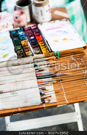 To use this stock image in your creative project, please select the size you need over to the right and click the "Add to Cart" button.
Your downloaded image will come with the Cutcaster watermark removed so don’t worry about the watermark you see on this page. Street artist tools stock photo, Florence, in front of one of the most important Italian Art School. Detail of a street artist tools. by Paolo Gallo