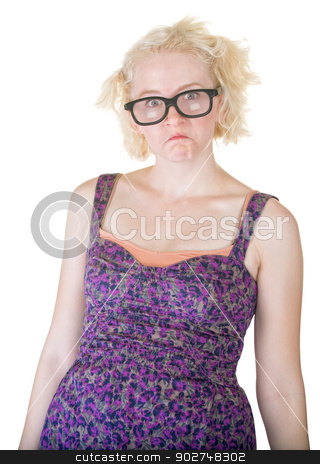 To use this stock image in your creative project, please select the size you need over to the right and click the "Add to Cart" button.
Your downloaded image will come with the Cutcaster watermark removed so don’t worry about the watermark you see on this page. Pouting Cute Nerd stock photo, Pouting female nerd in purple dress and glasses by Scott Griessel