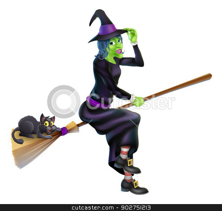 To use this stock image in your creative project, please select the size you need over to the right and click the "Add to Cart" button.
Your downloaded image will come with the Cutcaster watermark removed so don’t worry about the watermark you see on this page. Witch on Broom with Black Cat stock vector clipart, A friendly cartoon Halloween witch flying on her broom stick with her cute black cat by Christos Georghiou