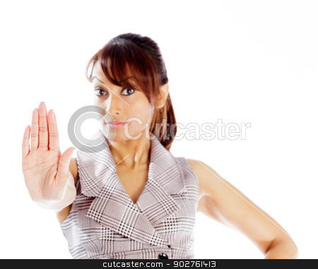 To use this stock image in your creative project, please select the size you need over to the right and click the "Add to Cart" button.
Your downloaded image will come with the Cutcaster watermark removed so don’t worry about the watermark you see on this page. Attractive Indian woman isolated on white background stock photo, Indian business woman posing in studio isolated on a background by Bruno Monteny