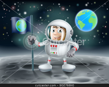 To use this stock image in your creative project, please select the size you need over to the right and click the "Add to Cart" button.
Your downloaded image will come with the Cutcaster watermark removed so don’t worry about the watermark you see on this page. Cartoon astronaut on the moon stock vector clipart, An illustration of a cute cartoon astronaut on the moon planting a flag with the planet earth in the background
by Christos Georghiou
