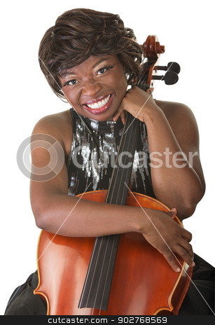 To use this stock image in your creative project, please select the size you need over to the right and click the "Add to Cart" button.
Your downloaded image will come with the Cutcaster watermark removed so don’t worry about the watermark you see on this page. Happy Lady Holds a Cello stock photo, Single cheerful African woman holding a cello by Scott Griessel