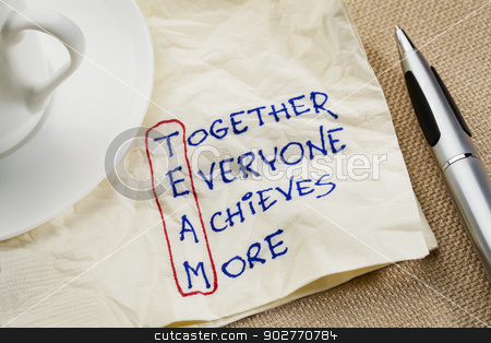 To use this stock image in your creative project, please select the size you need over to the right and click the "Add to Cart" button.
Your downloaded image will come with the Cutcaster watermark removed so don’t worry about the watermark you see on this page. teamwork concept stock photo, TEAM acronym (together everyone achieves more), teamwork motivation concept - a napkin doodle by Marek Uliasz