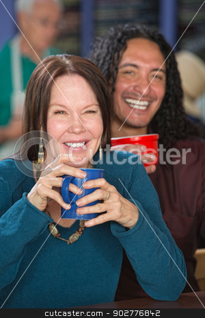 To use this stock image in your creative project, please select the size you need over to the right and click the "Add to Cart" button.
Your downloaded image will come with the Cutcaster watermark removed so don’t worry about the watermark you see on this page. Smiling Interracial Couple stock photo, Smiling interracial couple sitting in coffee house by Scott Griessel