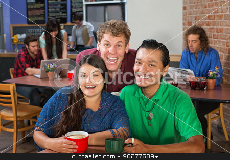 To use this stock image in your creative project, please select the size you need over to the right and click the "Add to Cart" button.
Your downloaded image will come with the Cutcaster watermark removed so don’t worry about the watermark you see on this page. Cute Friends Laughing stock photo, Two men and woman laughing in a cafe by Scott Griessel