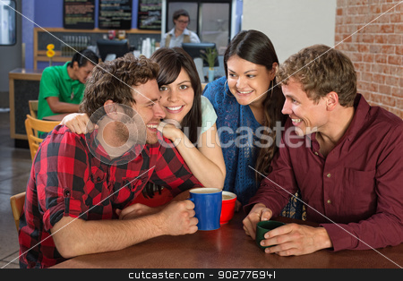 To use this stock image in your creative project, please select the size you need over to the right and click the "Add to Cart" button.
Your downloaded image will come with the Cutcaster watermark removed so don’t worry about the watermark you see on this page. Close Friends in Cafe stock photo, Close friends laughing in a coffee house by Scott Griessel