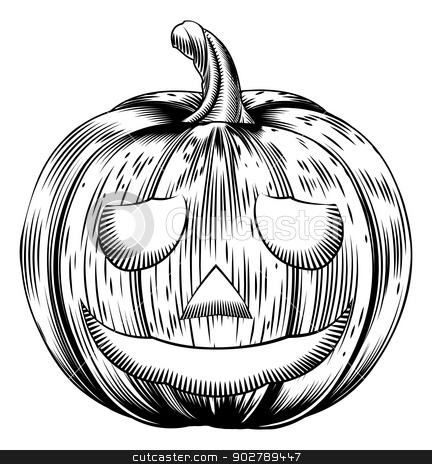 To use this stock image in your creative project, please select the size you need over to the right and click the "Add to Cart" button.
Your downloaded image will come with the Cutcaster watermark removed so don’t worry about the watermark you see on this page. Vintage halloween pumpkin stock vector clipart, A Halloween pumpkin in a retro vintage woodblock or woodcut etching style by Christos Georghiou