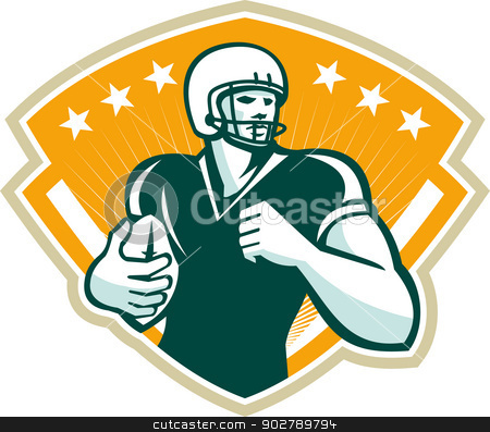 To use this stock image in your creative project, please select the size you need over to the right and click the "Add to Cart" button.
Your downloaded image will come with the Cutcaster watermark removed so don’t worry about the watermark you see on this page. American Football Runningback Crest stock vector clipart, Illustration of an american football gridiron runningback player running with ball set inside crest shield done in retro style. by patrimonio