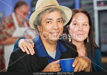 To use this stock image in your creative project, please select the size you need over to the right and click the "Add to Cart" button.
Your downloaded image will come with the Cutcaster watermark removed so don’t worry about the watermark you see on this page. Happy Couple in Restaurant stock photo, Cheerful mixed couple together in coffee house by Scott Griessel