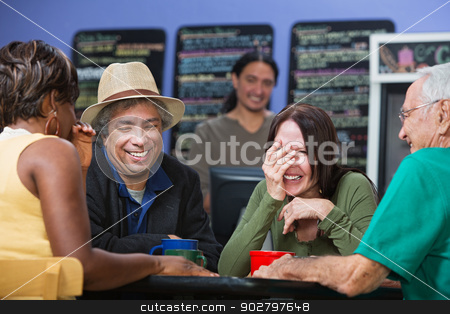 To use this stock image in your creative project, please select the size you need over to the right and click the "Add to Cart" button.
Your downloaded image will come with the Cutcaster watermark removed so don’t worry about the watermark you see on this page. Diverse People Sharing Jokes stock photo, Diverse group of adults joking in a coffee house by Scott Griessel