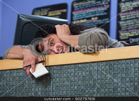 To use this stock image in your creative project, please select the size you need over to the right and click the "Add to Cart" button.
Your downloaded image will come with the Cutcaster watermark removed so don’t worry about the watermark you see on this page. Exhausted Man Laying on Counter stock photo, Exhausted Native American restaurant owner laying on counter by Scott Griessel