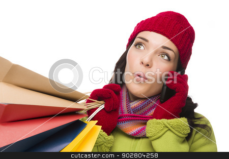 To use this stock image in your creative project, please select the size you need over to the right and click the "Add to Cart" button.
Your downloaded image will come with the Cutcaster watermark removed so don’t worry about the watermark you see on this page. Mixed Race Woman Holding Shopping Bags On Cell Phone Looking stock photo, Mixed Race Woman Wearing Winter Clothing Holding Shopping Bags Talking On Cell Phone Looking Up and to Side Isolated on White. by Andy Dean