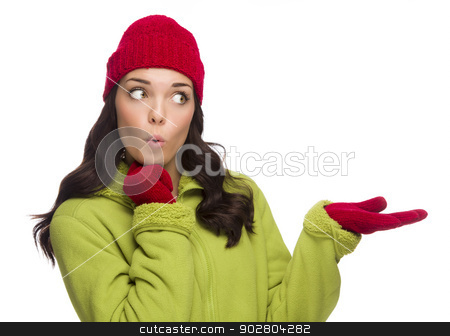To use this stock image in your creative project, please select the size you need over to the right and click the "Add to Cart" button.
Your downloaded image will come with the Cutcaster watermark removed so don’t worry about the watermark you see on this page. Mixed Race Woman Wearing Hat and Gloves Gesturing to Side stock photo, Beautiful Mixed Race Woman Wearing Winter Hat and Gloves Isolated on a White Background Gesturing with Her Hand to the Side. by Andy Dean