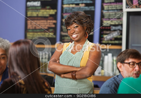 To use this stock image in your creative project, please select the size you need over to the right and click the "Add to Cart" button.
Your downloaded image will come with the Cutcaster watermark removed so don’t worry about the watermark you see on this page. Confident Cafe Worker stock photo, Confident African woman working at a coffee house by Scott Griessel