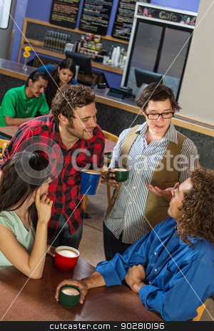 To use this stock image in your creative project, please select the size you need over to the right and click the "Add to Cart" button.
Your downloaded image will come with the Cutcaster watermark removed so don’t worry about the watermark you see on this page. Mixed Group in Cafe stock photo, Mixed group of people in a coffee house by Scott Griessel