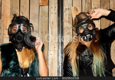 To use this stock image in your creative project, please select the size you need over to the right and click the "Add to Cart" button.
Your downloaded image will come with the Cutcaster watermark removed so don’t worry about the watermark you see on this page. Women with gasmasks stock photo, Two women in front of a wooden wall with gasmasks. by Henrik Lehnerer