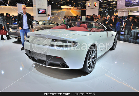 To use this stock image in your creative project, please select the size you need over to the right and click the "Add to Cart" button.
Your downloaded image will come with the Cutcaster watermark removed so don’t worry about the watermark you see on this page. FRANKFURT - SEPT 14: Aston Martin V8 Vantage Roadster presented stock photo, FRANKFURT - SEPT 14: Aston Martin V8 Vantage Roadster presented as world premiere at the 65th IAA (Internationale Automobil Ausstellung) on September 14, 2013 in Frankfurt, Germany by Dmitry Orlov