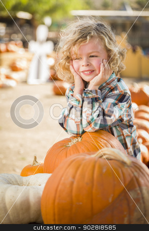 To use this stock image in your creative project, please select the size you need over to the right and click the "Add to Cart" button.
Your downloaded image will come with the Cutcaster watermark removed so don’t worry about the watermark you see on this page. Little Boy Smiles While Leaning on Pumpkin at Pumpkin Patch stock photo, Adorable Little Boy Smiles While Leaning on a Pumpkin at a Pumpkin Patch in a Rustic Setting. by Andy Dean