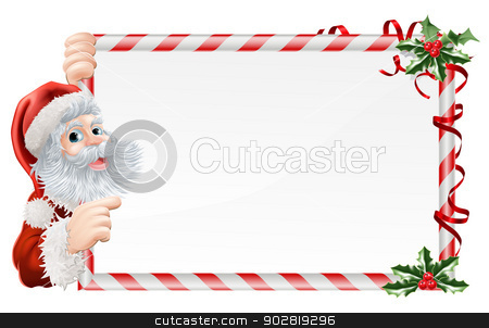 To use this stock image in your creative project, please select the size you need over to the right and click the "Add to Cart" button.
Your downloaded image will come with the Cutcaster watermark removed so don’t worry about the watermark you see on this page. Christmas Santa Claus Sign stock vector clipart, Christmas Santa Claus Sign illustration with Santa peeping round a sign decorated with Christmas Holly sprigs by Christos Georghiou