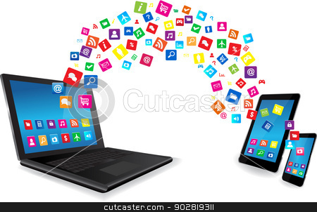 To use this stock image in your creative project, please select the size you need over to the right and click the "Add to Cart" button.
Your downloaded image will come with the Cutcaster watermark removed so don’t worry about the watermark you see on this page. Laptop, Tablet PC and Smart Phone with Apps stock vector clipart, Modern communication technology illustratiom.Laptop, Tablet Pc and Smart Phone with apps by monicaodo
