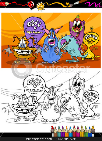 To use this stock image in your creative project, please select the size you need over to the right and click the "Add to Cart" button.
Your downloaded image will come with the Cutcaster watermark removed so don’t worry about the watermark you see on this page. cartoon monsters group coloring page stock vector clipart, Coloring Book or Page Cartoon Illustration of Black and White Monsters Characters Group for Children by Igor Zakowski