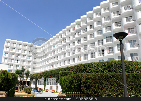 To use this stock image in your creative project, please select the size you need over to the right and click the "Add to Cart" button.
Your downloaded image will come with the Cutcaster watermark removed so don’t worry about the watermark you see on this page. Tourist hotel on island of Majorca stock photo, Scenic view of large white tourist hotel on island of Majorca, Spain. by Martin Crowdy