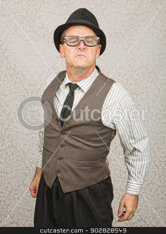 To use this stock image in your creative project, please select the size you need over to the right and click the "Add to Cart" button.
Your downloaded image will come with the Cutcaster watermark removed so don’t worry about the watermark you see on this page. Bragging Man in Eyeglasses stock photo, Bragging single businessman with hat and eyeglasses by Scott Griessel