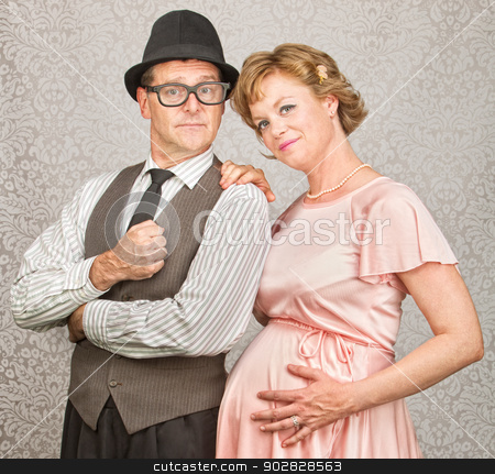 To use this stock image in your creative project, please select the size you need over to the right and click the "Add to Cart" button.
Your downloaded image will come with the Cutcaster watermark removed so don’t worry about the watermark you see on this page. Smiling Retro Pregnant Couple stock photo, Cute smiling confident pregnant 1950s retro couple by Scott Griessel