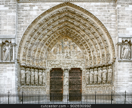 To use this stock image in your creative project, please select the size you need over to the right and click the "Add to Cart" button.
Your downloaded image will come with the Cutcaster watermark removed so don’t worry about the watermark you see on this page. Entrance of the Notre Dame in Paris stock photo, Entrance of the Notre Dame in Paris by WDGPhoto
