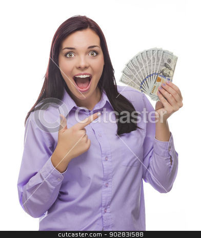 To use this stock image in your creative project, please select the size you need over to the right and click the "Add to Cart" button.
Your downloaded image will come with the Cutcaster watermark removed so don’t worry about the watermark you see on this page. Mixed Race Woman Holding the New One Hundred Dollar Bills stock photo, Excited Mixed Race Woman Holding the Newly Designed United States One Hundred Dollar Bills Isolated on a White Background. by Andy Dean