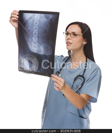 To use this stock image in your creative project, please select the size you need over to the right and click the "Add to Cart" button.
Your downloaded image will come with the Cutcaster watermark removed so don’t worry about the watermark you see on this page. Mixed Race Female Doctor or Nurse Reviewing X-ray on White stock photo, Attractive Mixed Race Female Nurse or Doctor Wearing Scrubs and Stethoscope Reviewing an X-ray Isolated on a White Background.
by Andy Dean
