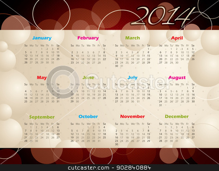 To use this stock image in your creative project, please select the size you need over to the right and click the "Add to Cart" button.
Your downloaded image will come with the Cutcaster watermark removed so don’t worry about the watermark you see on this page. 2014 calendar with bubbles and circles stock vector clipart, Abstract 2014 calendar design with bubbles and circles by Mihaly Pal Fazakas