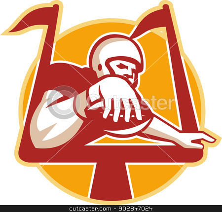 To use this stock image in your creative project, please select the size you need over to the right and click the "Add to Cart" button.
Your downloaded image will come with the Cutcaster watermark removed so don’t worry about the watermark you see on this page. American Football Receiver Scoring Touchdown stock vector clipart, Illustration of an american football gridiron receiver with ball scoring touchdown under the goal post set inside circle done in retro style. by patrimonio